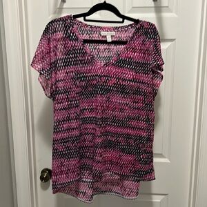 XL Pink Patterned Blouse with Flutter Sleeves